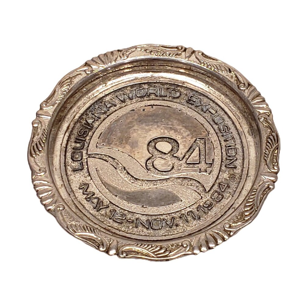 1984 Louisiana World Exposition Metal Trinket Coaster Plate Dish Made in Japan
